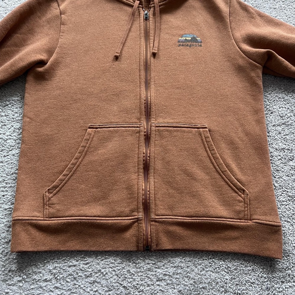 Patagonia Skyline Stencil Uprisal Hoodie Mens Medium Brown Full Zip - Picture 4 of 16